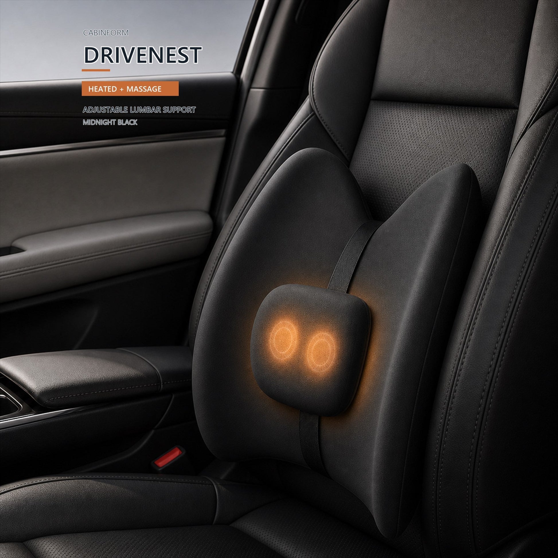 Midnight Black Cabinform DriveNest Heated Massage lumbar support