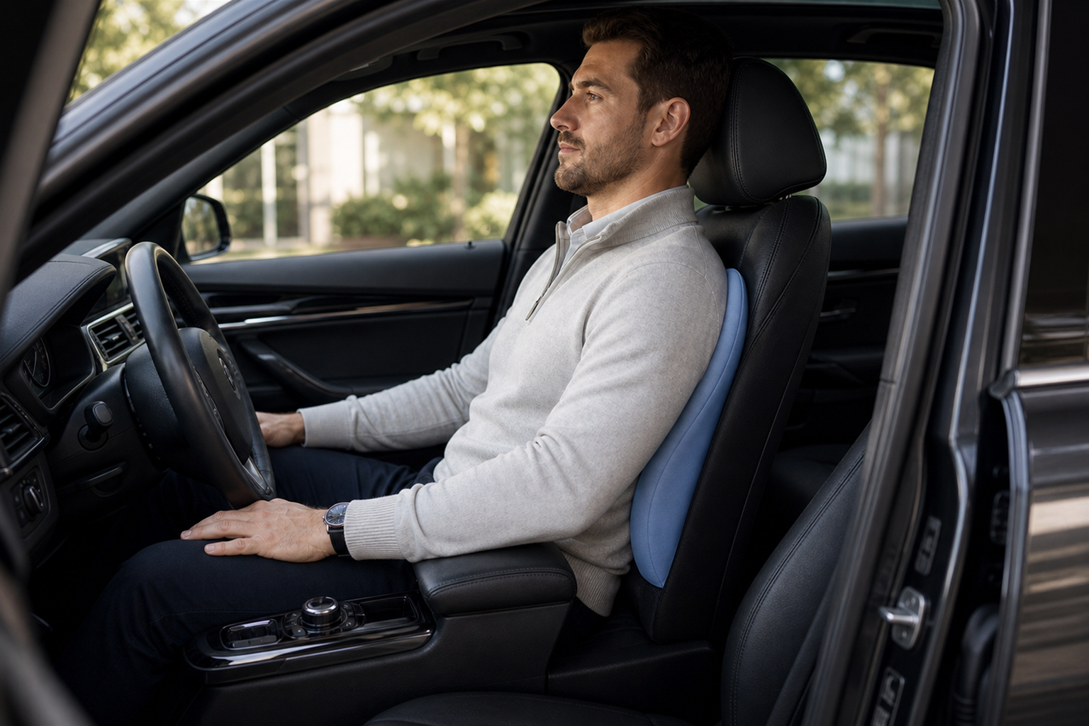 Driver seated with Cabinform DriveNest lumbar support